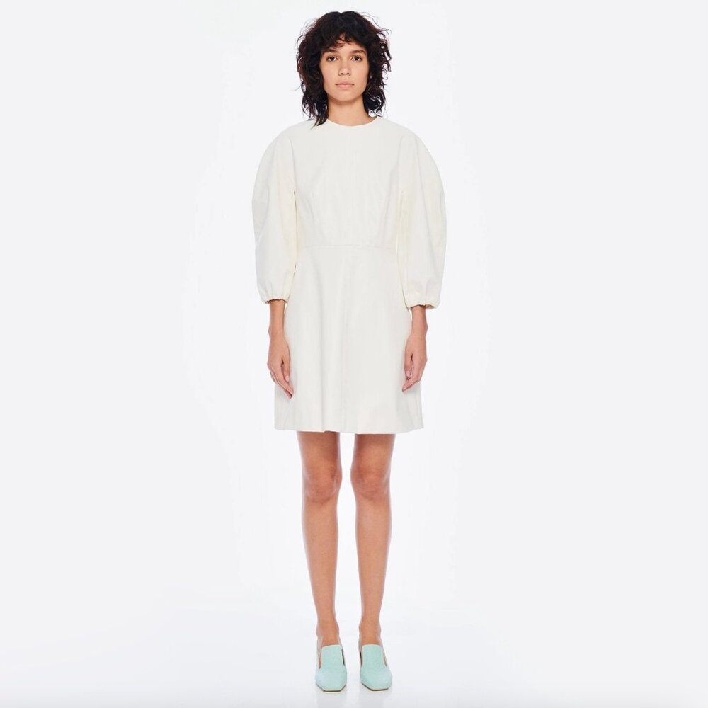 Tibi Faux-leather Structured Mini Dress in Ivory, size 2